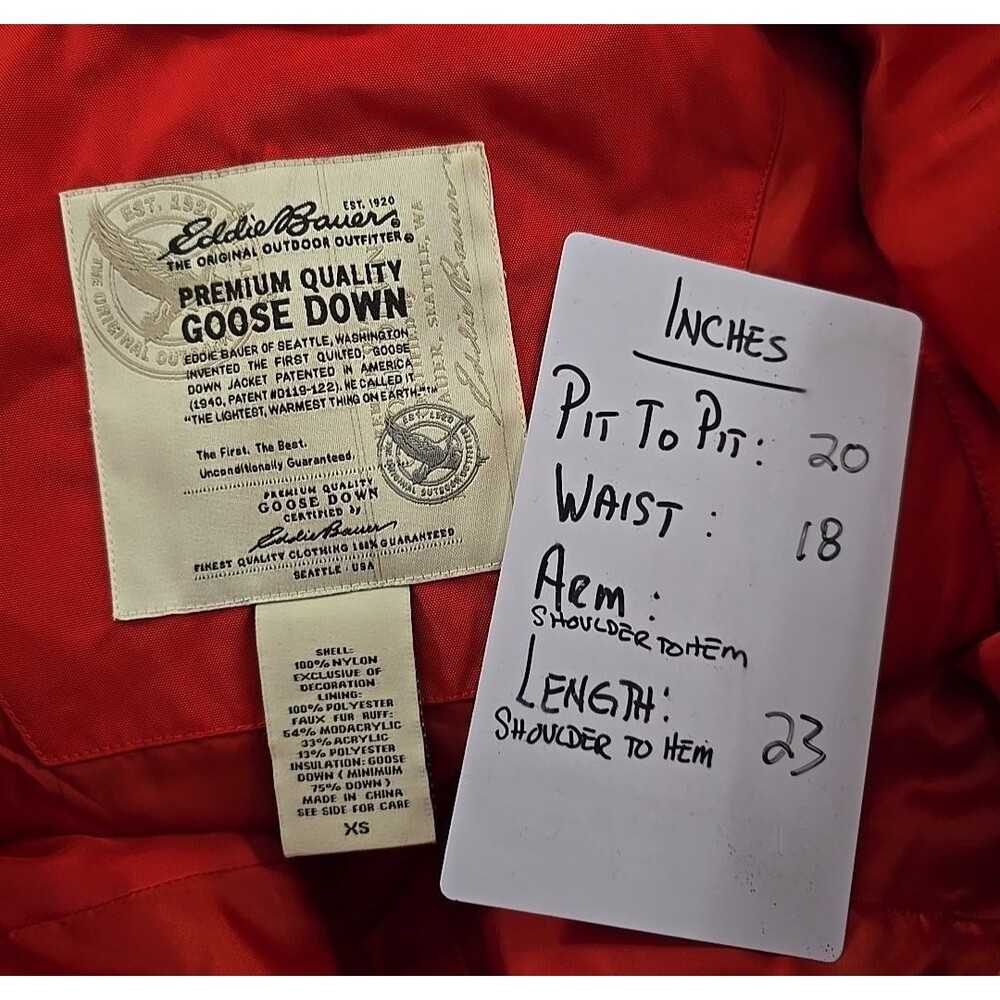 Eddie Bauer Performance Faux Fur Hooded Goose Down Puffer Vest Red Womens XS - Picture 5 of 8